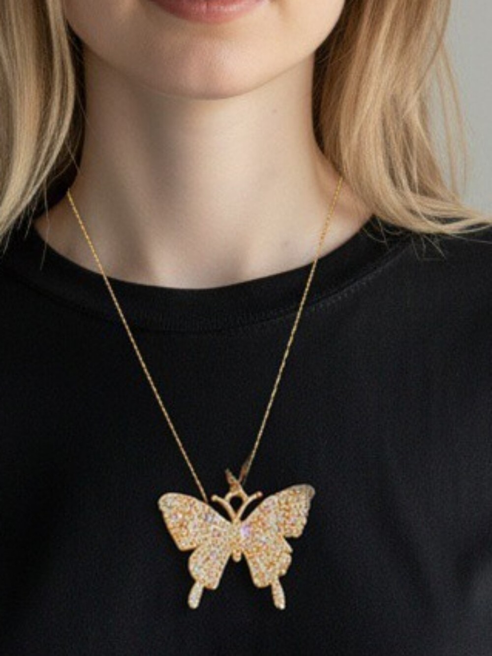 Gold Butterfly Charm Necklace Coquette Angelcore Iced 70s Disco Y2k Nostalgia